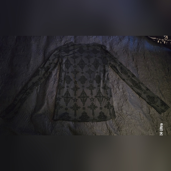 Killstar Gothic Black Sheer Fitted Long Sleeved Shirt (Rare) - Picture 2 of 6